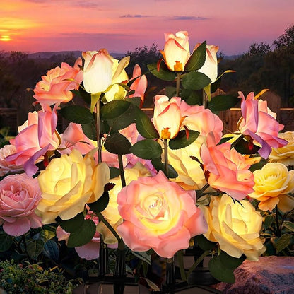GIGALUMI Solar Lights Outdoor for Garden Decor, 6 Pack Solar Flower Lights Waterproof, 2 Lighting Modes 18 Rose Flowers for Pathway,Yard, Patio Decoration, Gardening Gifts for Women (Multi-Colored)