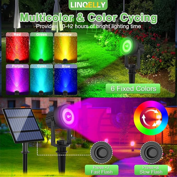 Solar Spotlights Outdoor Waterproof, RGB Landscape Spotlights, Christmas Decorative Solar Spot Lighting for Garden | Lumora