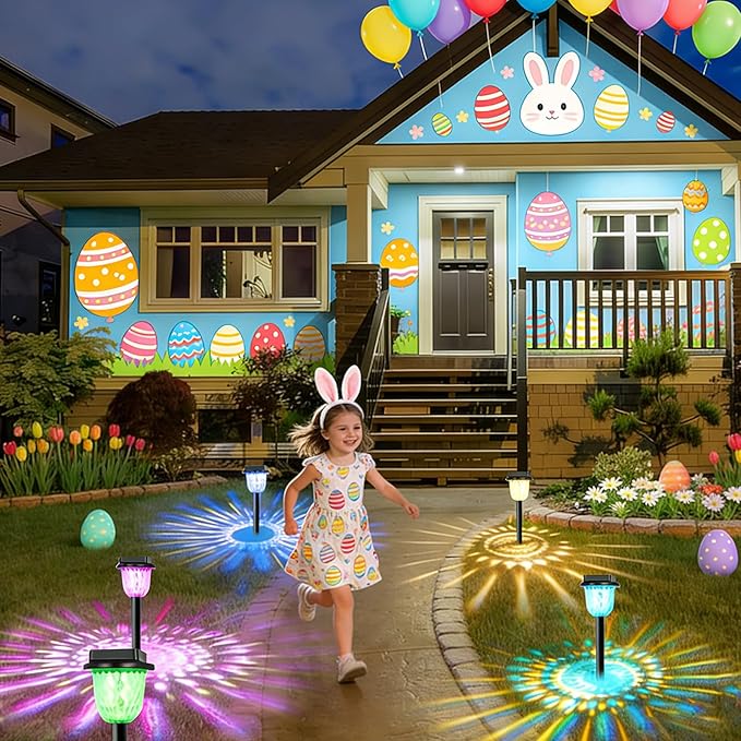 echosari 6 Pack Christmas Color Changing Solar Lights Outdoor Pathway, Dynamic Multicolor & Warm White Waterproof Solar Garden Lights Path Lights for Landscape Driveway Walkway Lawn