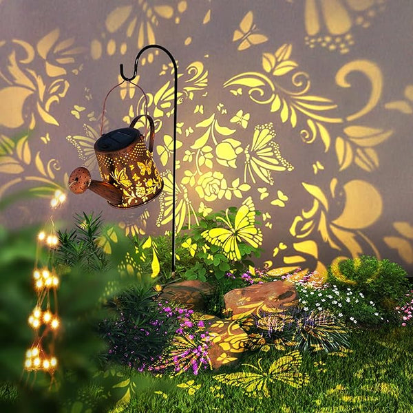 Solar Watering Can Outdoor Lights Garden Decor,Butterfly Hanging Lantern Waterproof Landscape Lights Outside | Lumora