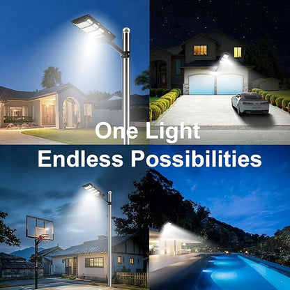 Solar Street Light Outdoor, Motion Sensor Solar Powered Lights, Dusk to Dawn Flood Lights with Remote Control, Waterproof Security Lighting for Yard Driveway Pathway Parking Lot Patio Porch