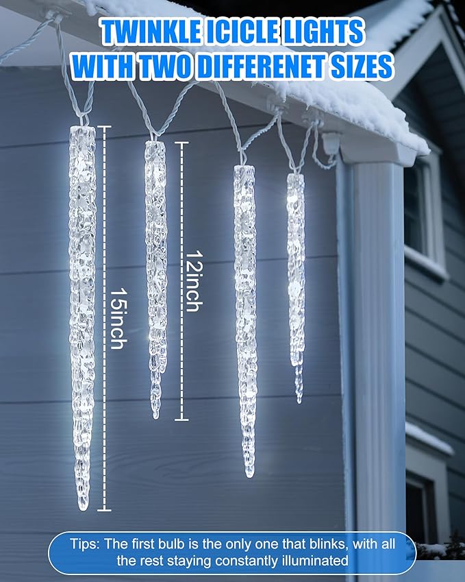 Minetom Christmas Icicle Lights - 2 Pack Total 200 LED 40 Tubes Twinkling Crystal Icicle String, Connectable | Lumora
