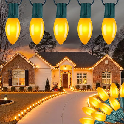 Vintage C9 LED Christmas Lights Outdoor, 50FT Christmas String Lights with 50 Bulbs, Connectable Waterproof Lights for Christmas Tree Roofline Garden Patio Backyard Decoration, Warm White