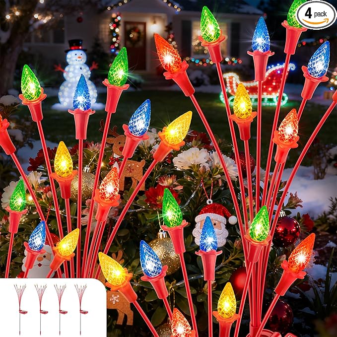 4 Packs Christmas Berry Solar Garden Light with Multiple Colors, Auto ON/Off Solar Lights Outdoor Swaying in The Wind, Christmas Decorating Outdoor Yard Light for Pathway, Pond, Courtyard