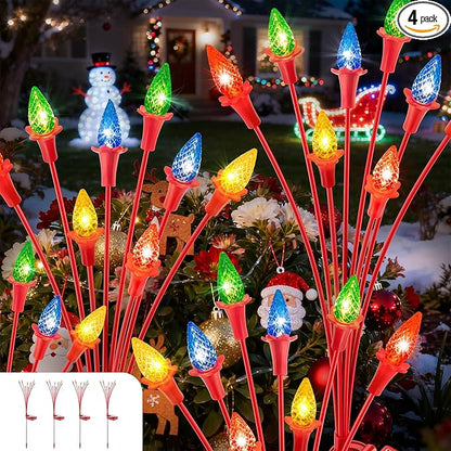 4 Packs Christmas Berry Solar Garden Light with Multiple Colors, Auto ON/Off Solar Lights Outdoor Swaying in The Wind, Christmas Decorating Outdoor Yard Light for Pathway, Pond, Courtyard
