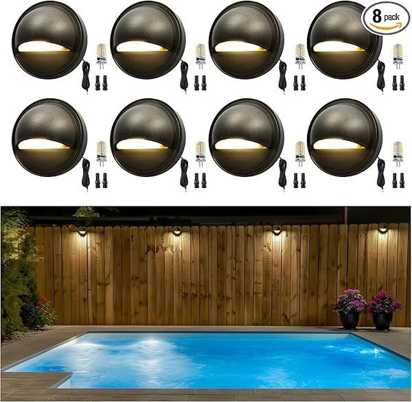 Gardenreet Low Voltage Deck Lights - Landscape Solid Brass Step Lights Outdoor, 12V LED Hardwired Waterproof, Round | Lumora