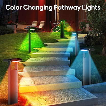 360° Adjustable Panel Solar Pathway Lights Outdoor 4 Pack + 3 Color in 1 Solar Pathway Lights Outdoor 8 Pack