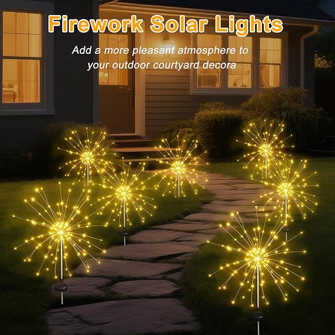Solar Garden Firework Lights Outdoor Waterproof, 6 Pack Solar Lighting with 8 Lighting Modes, 120 LED Sparklers | Lumora