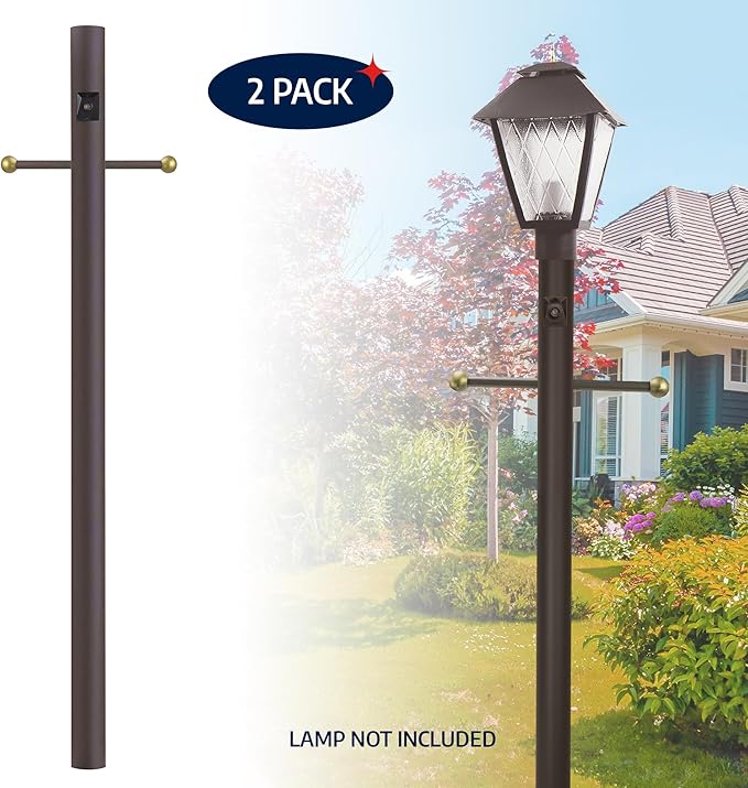 Solus 7-Foot Direct Burial Lamp Post – Aluminum Outdoor Light Pole with Decorative Cross Arm & Dusk-to-Dawn Sensor | Lumora