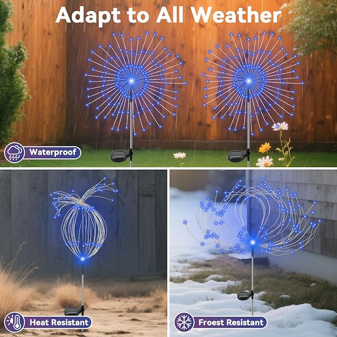 Garden Outdoor Lights, 2 Pack 120 LED Solar Garden Lights Fairy Lights Outdoor Waterproof Decorative Solar Firework | Lumora