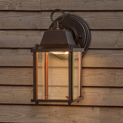 Maxxima LED Porch Lantern Outdoor Wall Light - Aged Bronze with Clear Glass, 3000K Warm White, 650 Lumens, Dusk to Dawn Photocell Light Sensor, Patio or Porch Sconce Fixture, Exterior Lighting - Brown