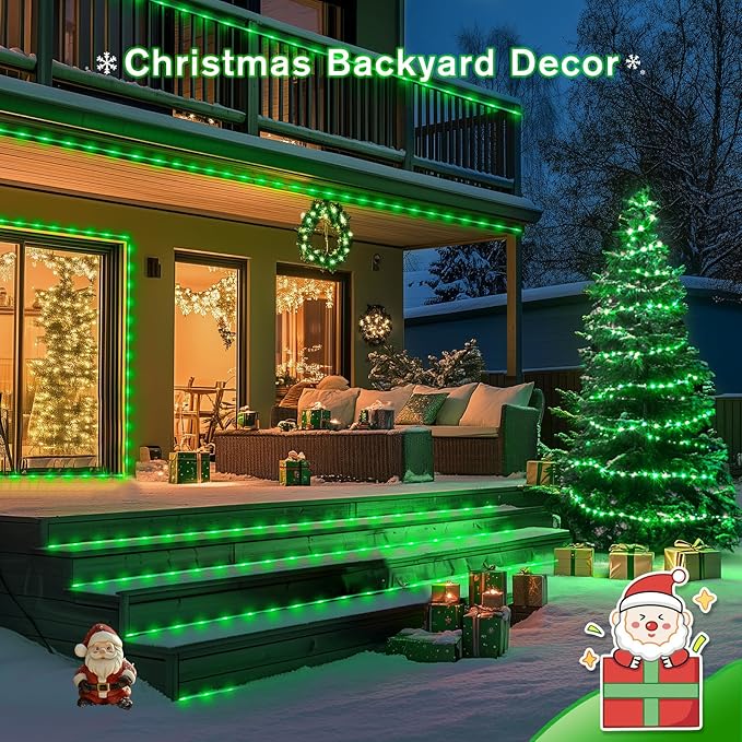 JMEXSUSS Green Halloween Solar Lights, 66 ft 200 LED Rope Lights Outdoor Waterproof, PVC Tube Green Christmas | Lumora