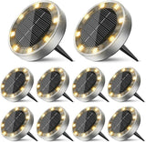 10 Pack Solar Ground Lights Outdoor, 8 LED Mini Flat Solar Disk Lights, IP65 Waterproof Anti-Rust Disc Light | Lumora