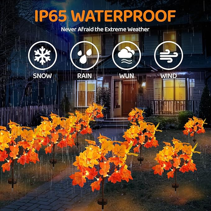 Solar Garden Lights Outdoor,2Pack Artificial Solar Fall Lighted Maple Tree,40LED With Maple Leaf Solar Stake Lights Outdoor,Thanksgiving Gift，Solar fall lights,for Yard Pathway,Thanksgiving Decoration