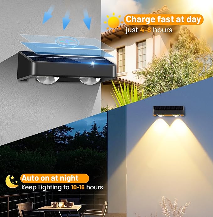 Solar Fence Lights 9-Color RGB Solar Lights Outdoor Waterproof Garden Wall Lights Solar Powered for Outside Backyard,Pathway,Yard,Party,Festival 8 Pack