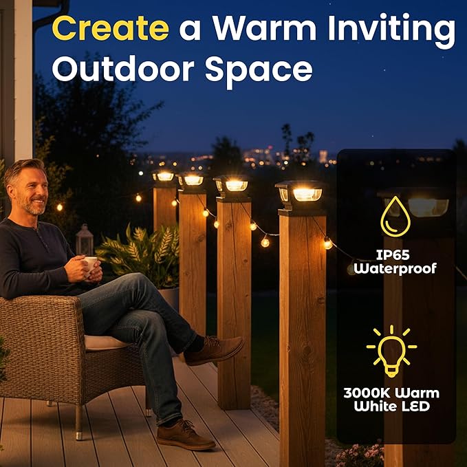Brighticonic Solar Post Cap Lights Outdoor 4x4, 3x3 – Auto On/Off Post Lights Solar Powered - Easy Install IP65 | Lumora