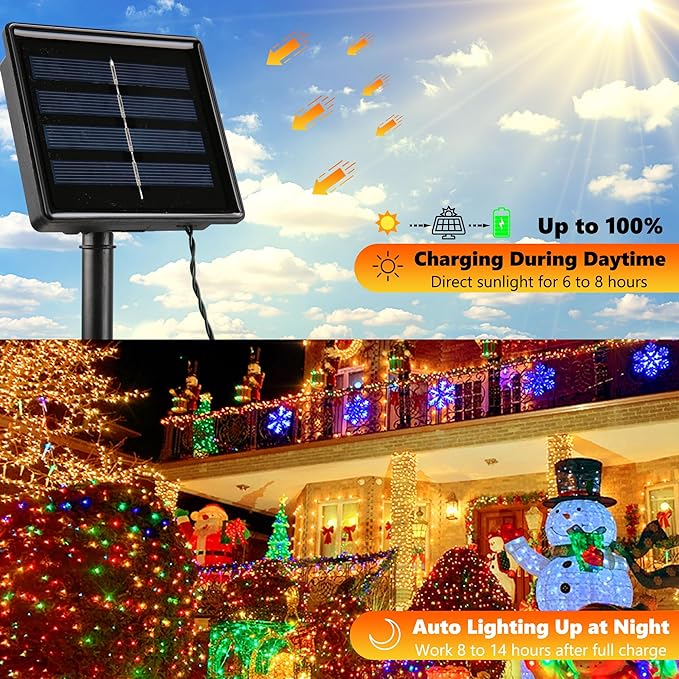 Joomer Color Changing Christmas Lights, 2 Pack Total 144FT 400 LED 12 Modes Solar String Lights Waterproof Twinkle Fairy Lights for Garden Yard Patio Christmas Decoration (Warm White to Multicolor)