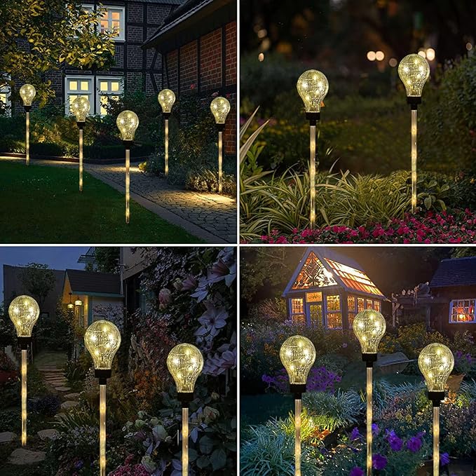 Solar Lights Outdoor Garden Decorative Waterproof 6 Pack Bulb Lights Outside Solar Pathway Lights for Garden Home Christmas Landscape Path Yard Lawn Driveway Flowerbed Decor - Warm White