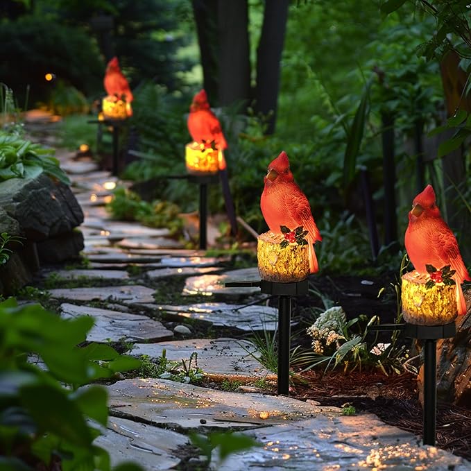 Dazzle Bright 2 Pack 22.5 in Cardinal Bird Solar Lights, Red Bird Solar Powered Lights Cardinal Garden Stake Light for Christmas Pathway Garden Lawn Yard Gifts Decoration