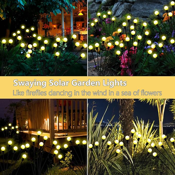 Solar Garden Lights Outdoor, 4 Pack 40 LED Solar Firefly Lights Waterproof, Sway by Wind, Swaying Light for Yard | Lumora