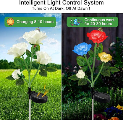 Solar Lights Outdoor for Garden Decor Waterproof - 2 Pack with 8 Rose Lights Decorative 7 Color Changing for Valentines Day Yard Patio Pathway Decoration