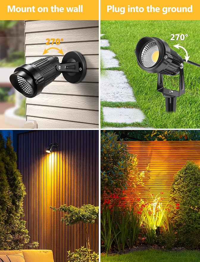 OurLeeme Spot Lights Outdoor - 6W 120V Waterproof Outdoor Spotlight for Yard Landscape Lighting, Mini LED Spotlights Uplighting Indoor Plant Spotlight, Accent Lights for Outdside (Warm Light)