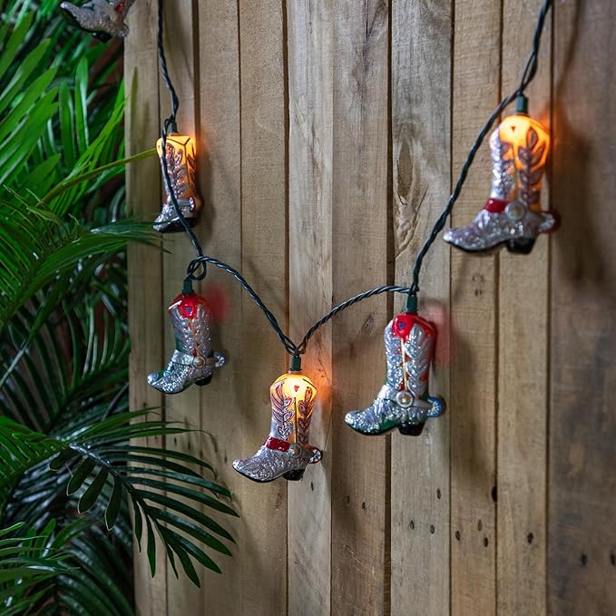 Cowboy Boots Indoor Outdoor Patio Light Set - 6' Green Wire - 10ct