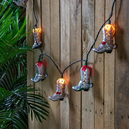 Cowboy Boots Indoor Outdoor Patio Light Set - 6' Green Wire - 10ct