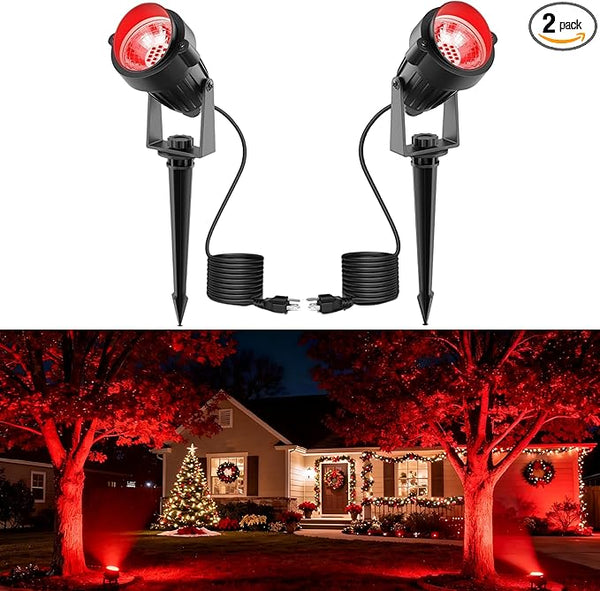 L LOHAS LED Red Spotlight Outdoor, Tree Spot Lights for Yard, Auto On/Off 5W 120V Landscape Lighting for House | Lumora