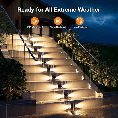 8 Pack Solar Powered Step Lights Outdoor Waterproof LED for Outside Deck Stair Safety Decorative Lamps for Porch, Wall, Fence, Walkway, Yard, Patio, Dual Sided Glow for Enhanced Security Warm White