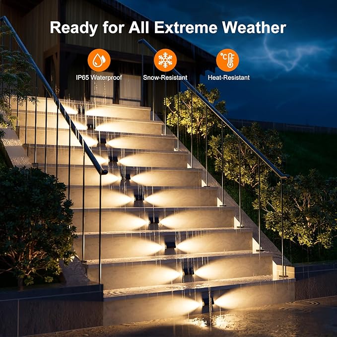 12 Pack Solar Powered Stair Lights Outdoor Waterproof Warm White Lamps for Deck Step Safety Outside Decorative LED | Lumora
