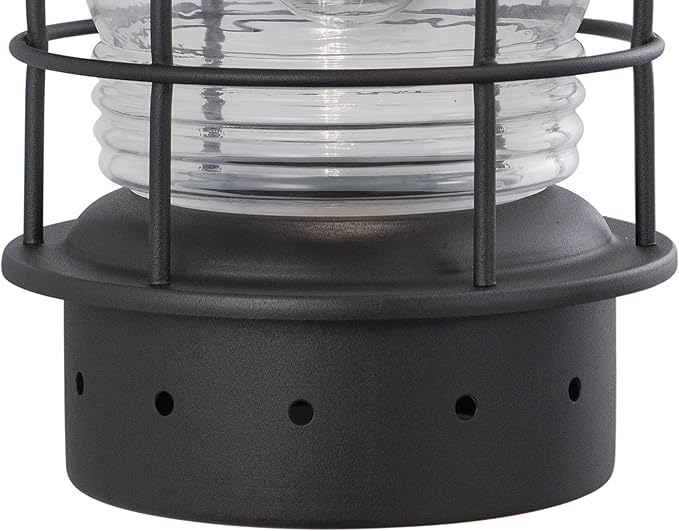 VAXCEL Hyannis 18 in. H 1-Light Textured Black Coastal Outdoor Wall Sconce Made of Durable Steel, Clear Ribbed Glass Shade, LED Compatible, Use for Exterior Porch Patio Front Door or Garage
