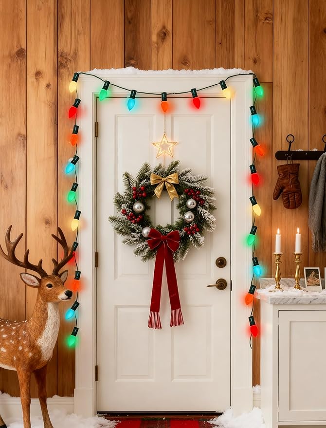 Abeja 25FT C7 Multicolor Light Outdoor, Vintage Christmas String Lights with 27 Multicolor Ceramic Bulbs (2 Spare), Hanging Christmas Lights for Outdoor Xmas Patio Wedding Party Garden Decor
