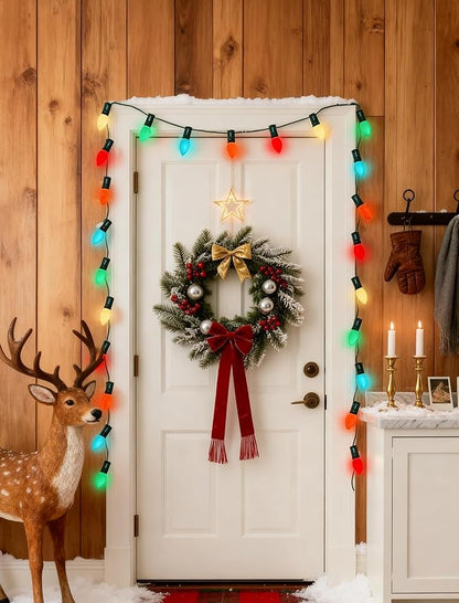 Abeja 25FT C7 Multicolor Light Outdoor, Vintage Christmas String Lights with 27 Multicolor Ceramic Bulbs (2 Spare), Hanging Christmas Lights for Outdoor Xmas Patio Wedding Party Garden Decor