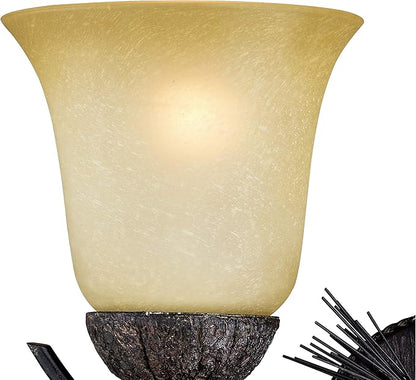 VAXCEL Sierra 2-Light 15 inch Wide Black Walnut Rustic Bathroom Vanity Lighting Fixture, Creme Cognac Glass Shade, Dimmable, LED Compatible, Pine Cone Motif, Reversible Wall Mounted Steel Sconce