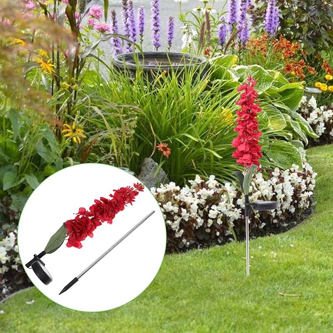 Veemoon Solar LED Violet Lawn Lamp with Ground Insert Stake, 75cm Height, Red Solar Garden Path Light for Outdoor Landscape Decoration