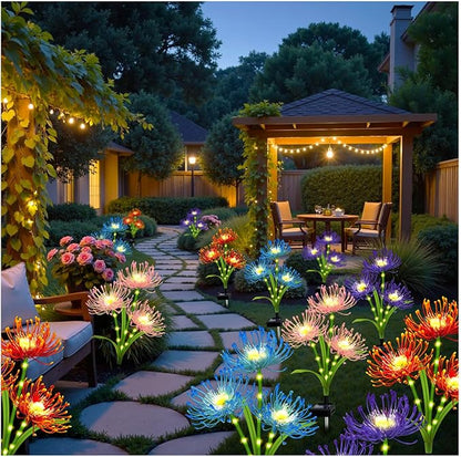 Solar Garden Flower Lights Outdoor,4 Pack 4 Colors Spider Lily Waterproof with Glowing Stems,Elegant Yard & Patio Decor,Ideal Mother's Day & Gardening ornament or Gifts for Women,mothers &Grandma