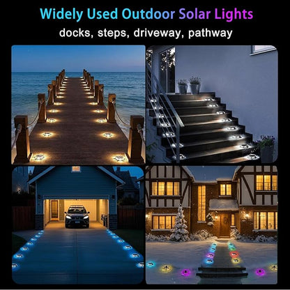Sumaote Solar Driveway Lights Outdoor, 9 Color Modes LED RGB Dock Deck Lights IP67 Waterproof, Color Changing Security Markers for Garden Yard Pathway Step Ground, 4 Pack