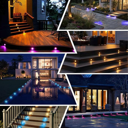 FVTLED LED Deck Lights Kit, 50pcs Φ1.22 WiFi Smart Phone Control Low Voltage Recessed RGBW Deck Lighting Waterproof Outdoor Yard Path Stair Decor, Black