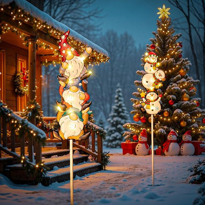 Tryme Solar Christmas Lights - Snowman Solar Lights Outdoor Gnome & Snowman Decorations, Garden Gifts for Yard, Lawn, Patio