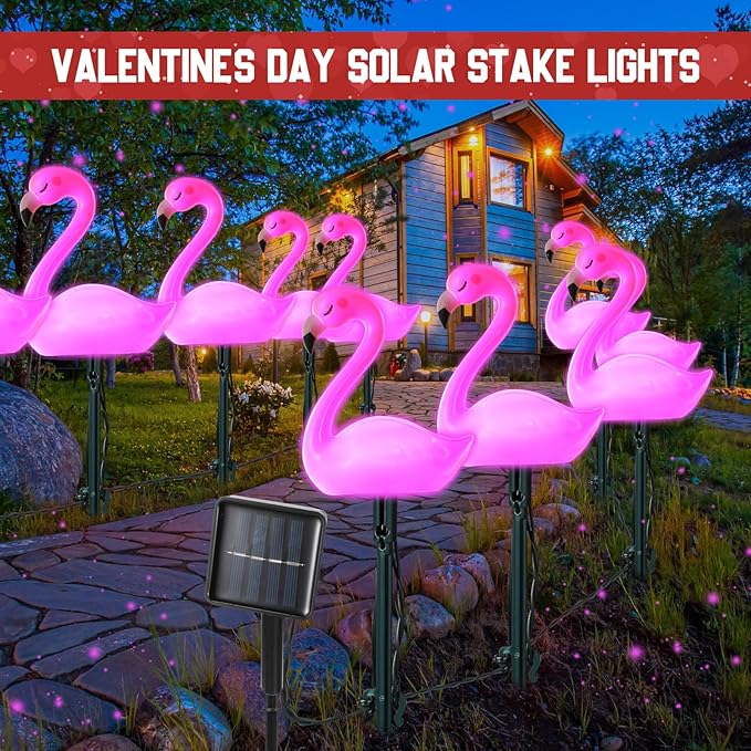 36ft Flamingo Solar Lights with 16 LED Solar Powered Pathway Garden Stake Light Outdoor Decorations with 3 Modes Waterproof Summer Pink Walkway Lawn Patio(Flamingo)