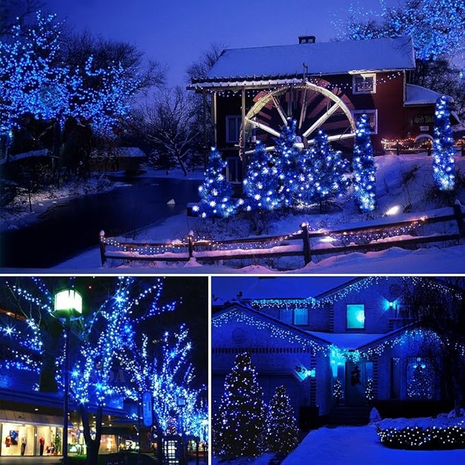 Fairy Lights Outdoor String Lights 33ft 100 LED with Memory Modes Controller, Extendable Christmas Lights Decorations for Wedding, Ramadan, Christmas, Valentine, Party, Patio, Indoor Outdoor (Blue)