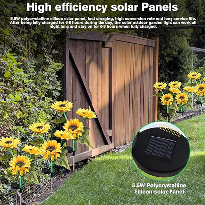 ZPSHYD Solar Sunflower Lights, IP65 Waterproof Outdoor Garden Auto ON/Off Solar Decorative Lights for Backyard, Flower Bed, Pathway, Porch, with 12 Lights (4PCS 3 Heads Sunflower)
