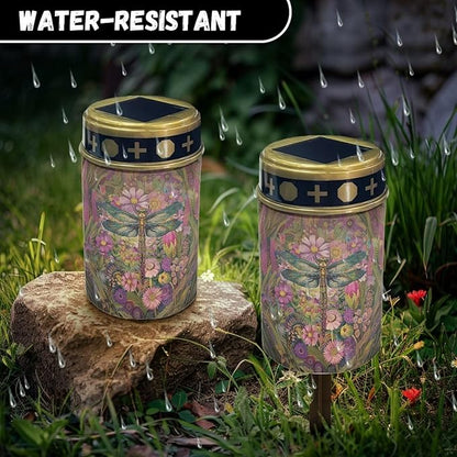 ZOUTAIRONG Floral Dragonfly Solar Pathway Lights, 6 Pack Solar Outdoor Lights, Solar Light for Cemetery Grave, Waterproof Solar Powered Yard Walkway Lighting Garden Stake for Path, Landscape, Lawn,