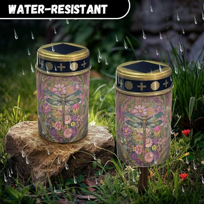 ZOUTAIRONG Floral Dragonfly Solar Pathway Lights, Solar Outdoor Lights, Solar Light for Cemetery Grave, Waterproof Solar Powered Yard Walkway Lighting Garden Stake for Path, Landscape, Lawn,