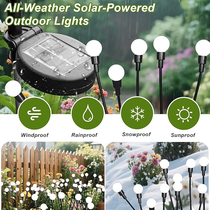 8 Packs Solar Firefly Lights, 64 LED Warm Solar Walkway Lights Outdoor, Waterproof Swaying Light Garden Decor with | Lumora