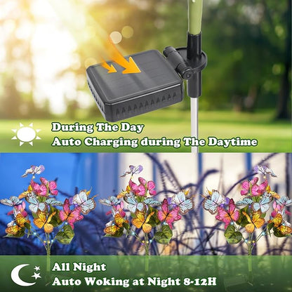 Solar Flower Lights-2 Pack Solar Garden Lights, Outdoor Waterproof Decorative Light, Butterfly Flower Garden Decor for Landscape, Pathway, Yard