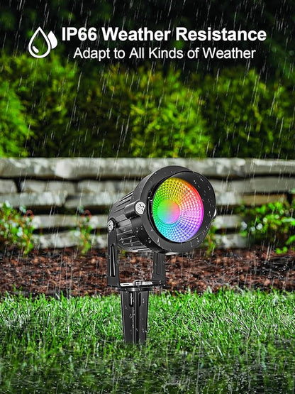 Christmas RGBW Outdoor Spotlights for Yard, 10W Color Changing Landscape Lights with Remote Control 120V LED Landscape Lighting Waterproof Spotlight with Plug Tree Garden Path Decoration(2Pack)