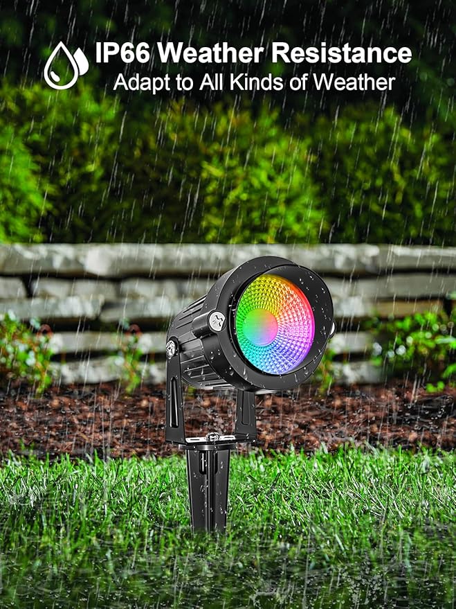 Christmas RGBW Outdoor Spotlights for Yard, 10W Color Changing Landscape Lights with Remote Control 120V LED Landscape Lighting Waterproof Spotlight with Plug Tree Garden Path Decoration(1Pack)