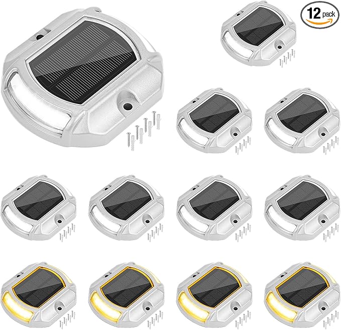 VOLISUN Solar Driveway Lights Dock Deck Lights 12 Pack,2 Colors in 1,Solar Powered Waterproof Outdoor Warning Step | Lumora